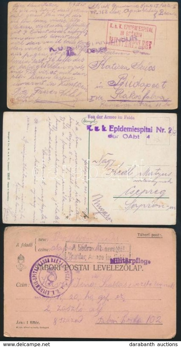1917-1918 3 Db Tábori Posta Képeslap Járványkórházból Küldve / 3 Field Postcard 'K.u.K. Epidemiespital Nr. 8' - Autres & Non Classés