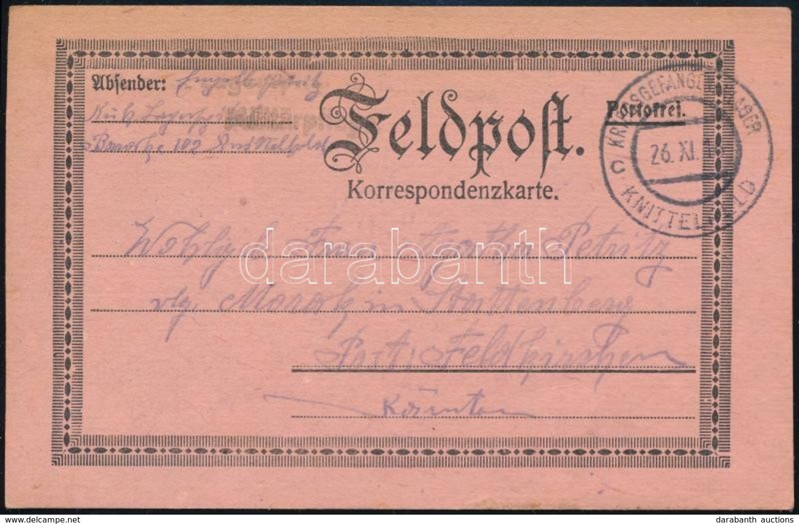 1916 Tábori Posta Levelezőlap / Field Postcard 'KRIEGSGEFANGENENLAGER KNITTELFELD' - Autres & Non Classés