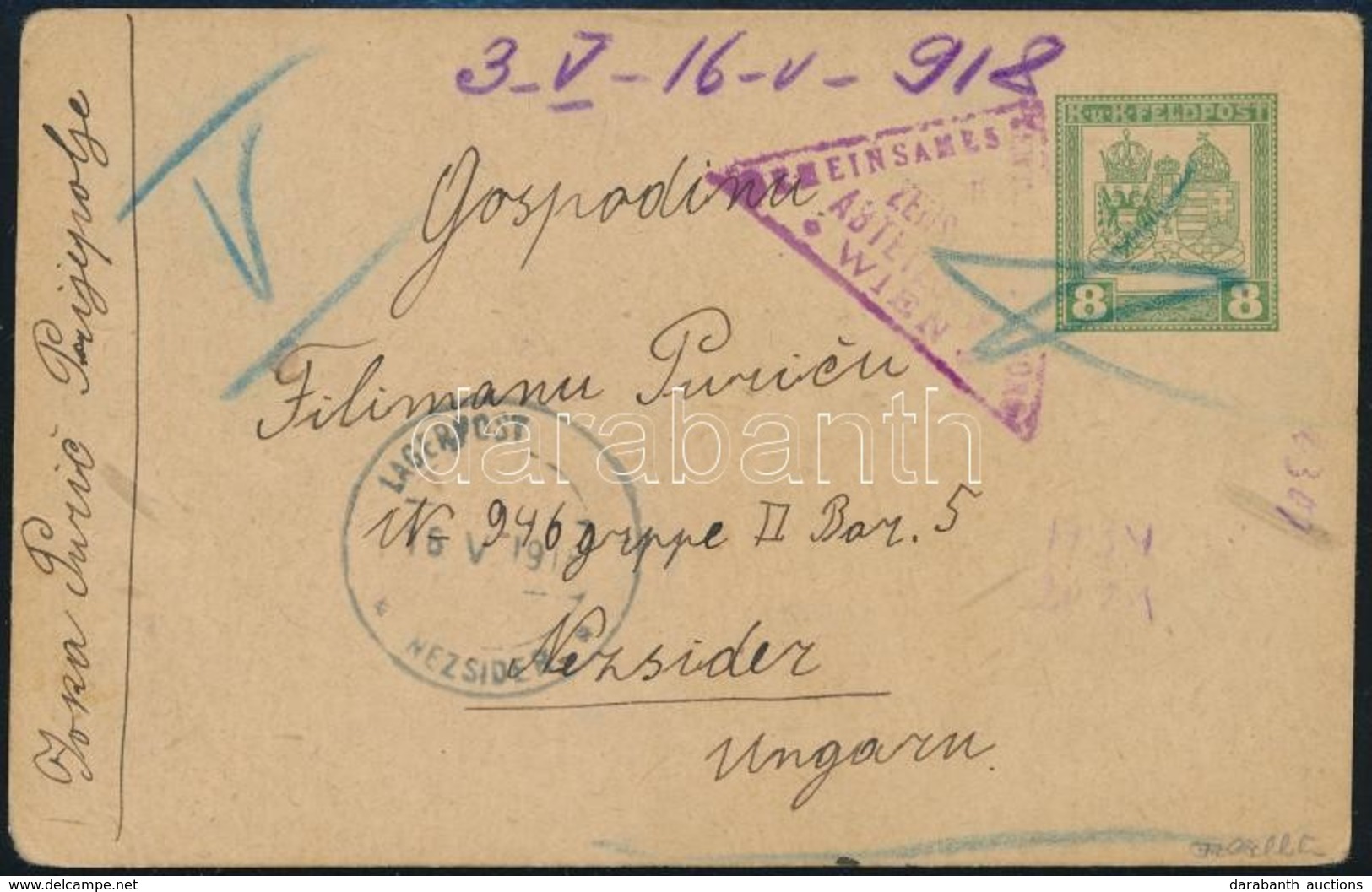 1917 Díjjegyes Levelezőlap A Szerbiai Prijepoljéból Szerb Hadifogolynak A Nezsideri Hadifogoly Táborba / P.O.W. Card Fro - Autres & Non Classés