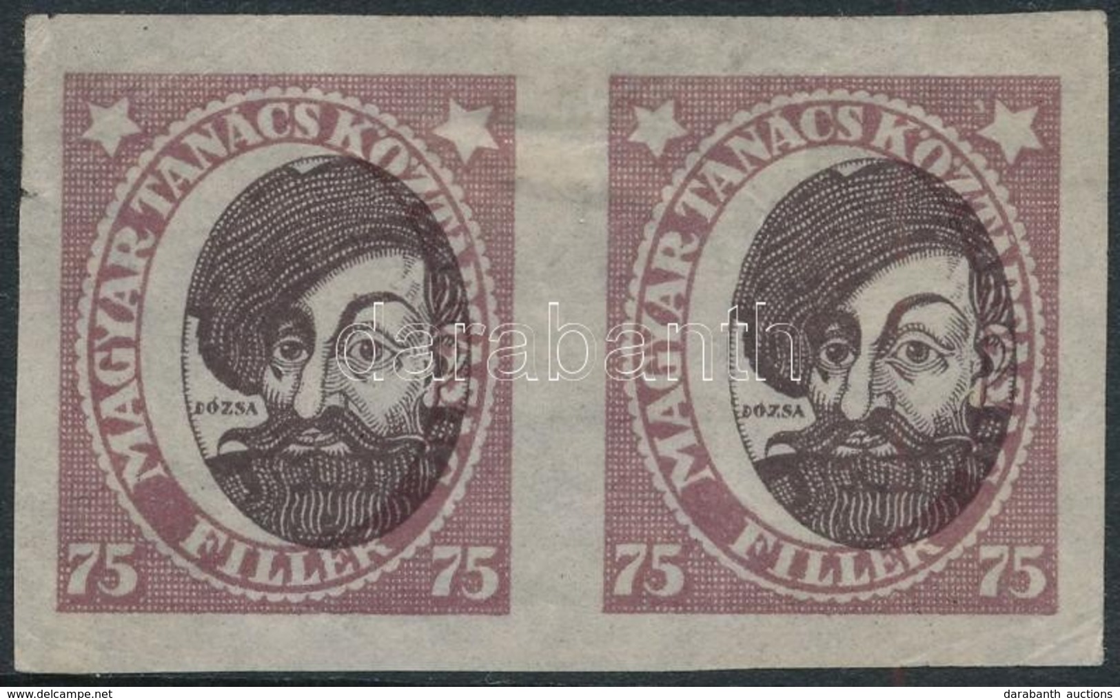 (*) 1919 Tanácsköztársasági Arcképek 75f Vágott Próbanyomat Pár, Elcsúszott Középrésszel / Mi 264 Imperforate Proof Pair - Sonstige & Ohne Zuordnung