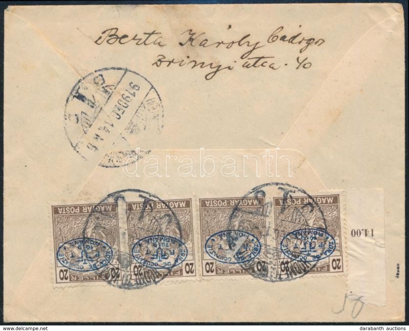 1919 Hódmezővásárhely Helyi Ajánlott Levél 4 Bélyeggel, Cenzúrázva / Local Registered Cover With 4 Stamps, Censored. Sig - Sonstige & Ohne Zuordnung