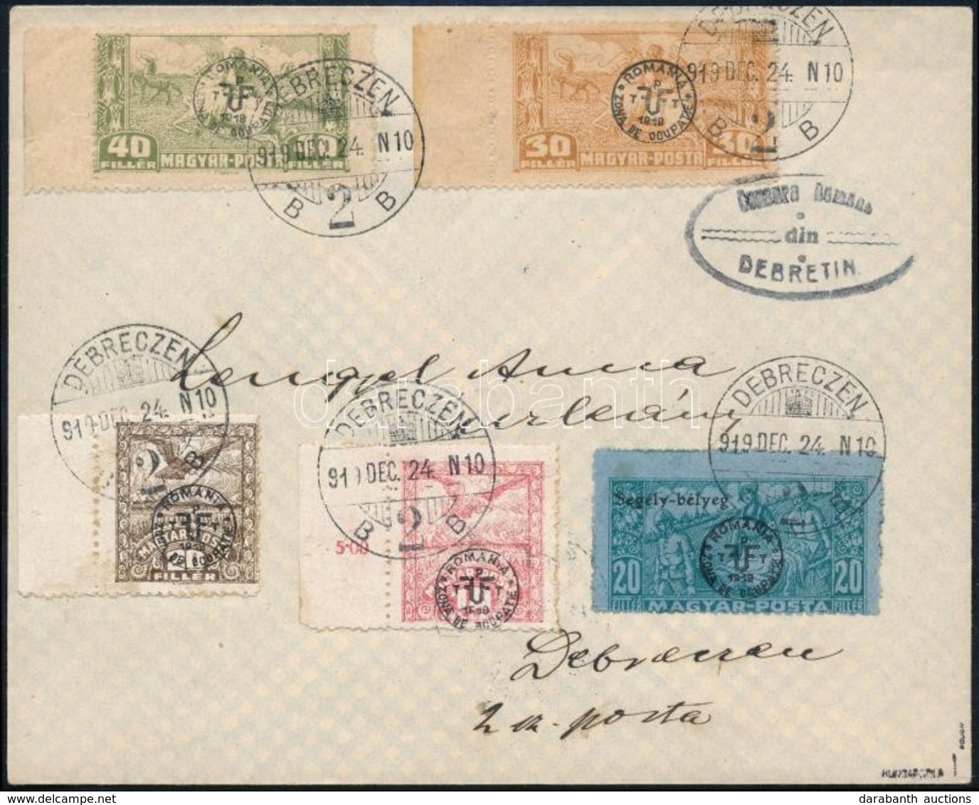 1919 Helyi Levél 5 Db Debrecen II Bélyeggel Bérmentesítve, Cenzúrázva / Censored Local Cover With 5 Stamps Franking. Sig - Autres & Non Classés