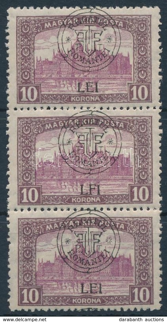 ** 1919 Parlament 10K Hármascsík, LFI Tévnyomat / Mi 44 I Stripe Of 3 With Plate Vaierty. Signed: Bodor - Autres & Non Classés