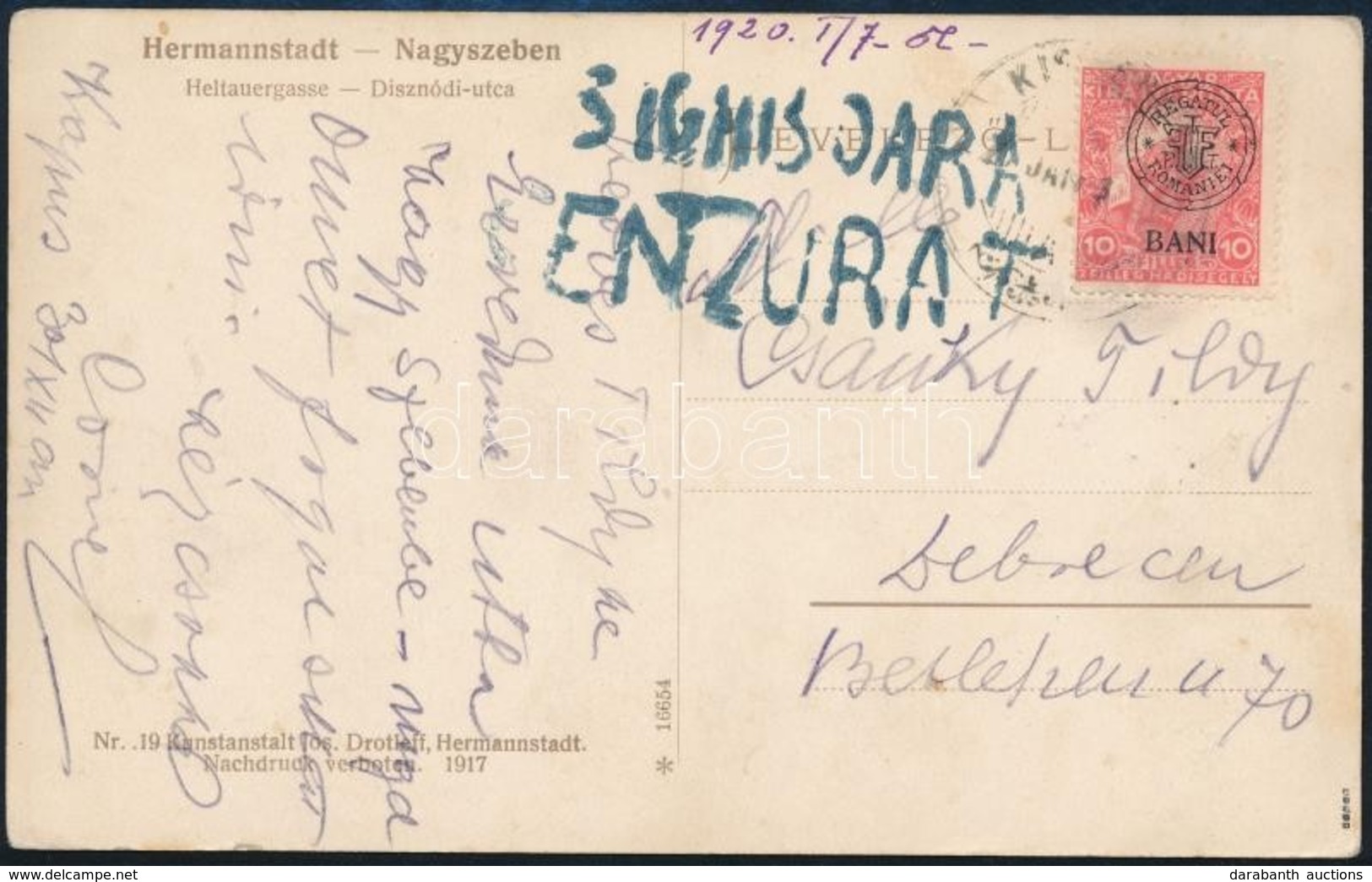 1920 Képeslap Segesvári Cenzúrával / Censored Postcard. Signed: Bodor - Sonstige & Ohne Zuordnung