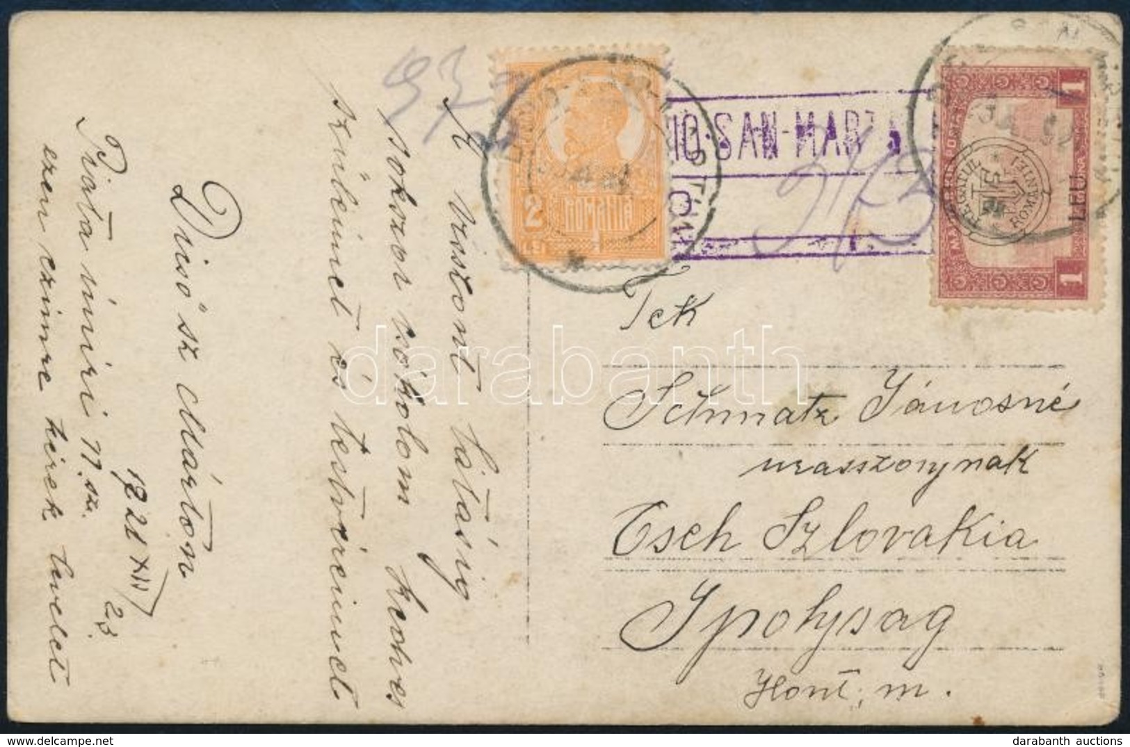 1921 Képeslap Vegyes Bérmentesítéssel Dicsőszentmártonból Ipolyságba / Postcard With Mixed Franking. Signed: Bodor - Sonstige & Ohne Zuordnung