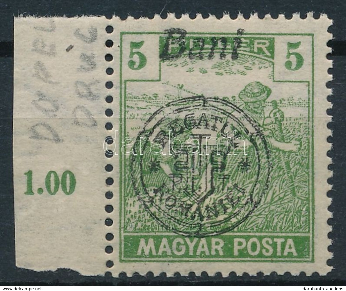 ** 1919 Magyar Posta 5f ívszéli, Dupla Felülnyomással / Mi 65 II. Double Overprint. Signed: Bodor - Autres & Non Classés