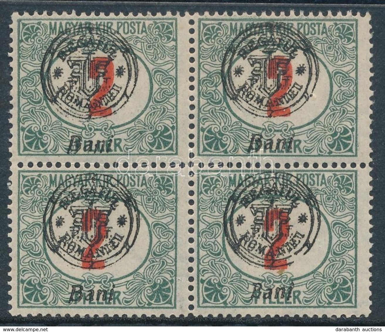 ** 1919 Portó 2f Négyestömb, Dupla Felülnyomással / Mi P3 II. Block Of 4 With Double Overprint. Signed: Bodor - Autres & Non Classés