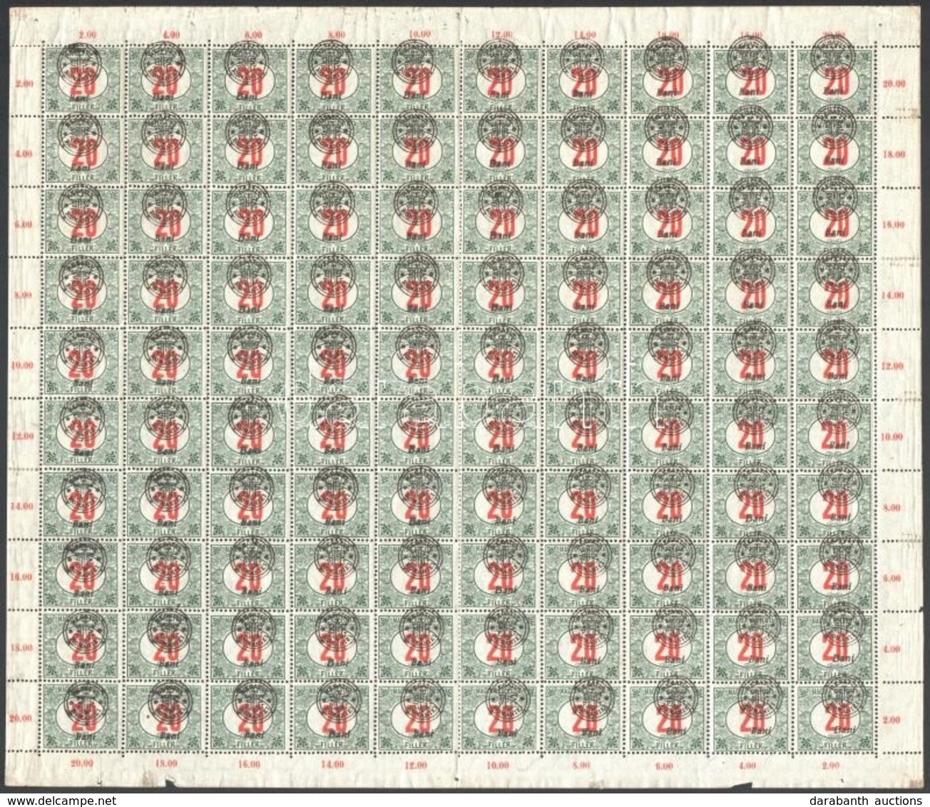 ** 1919 Portó 20f Hajtott Teljes ív (16.000) / Mi P9 II. Complete Folded Sheet. Signed: Bodor - Autres & Non Classés