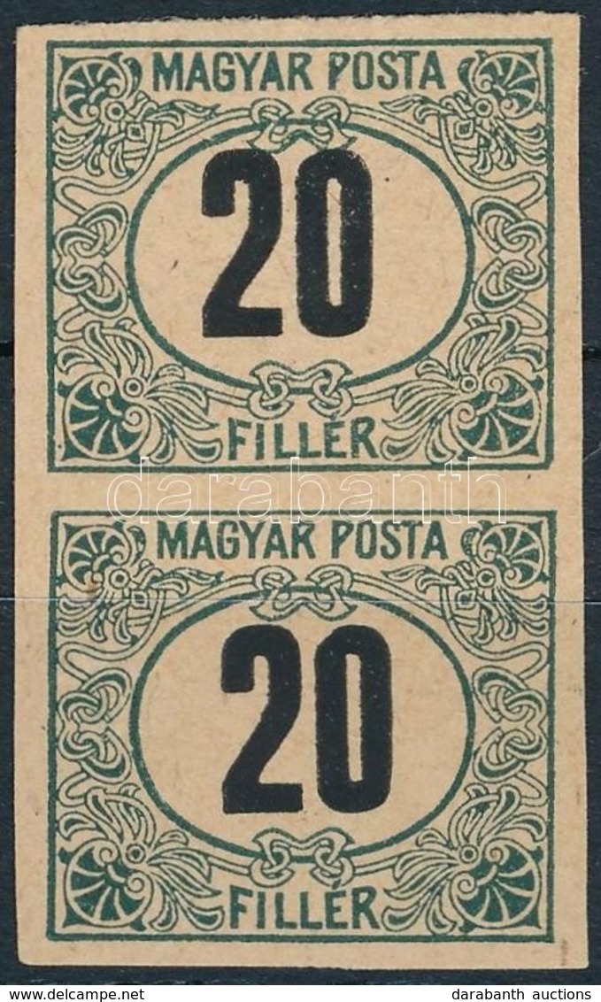 (*) 1920 Magyar Posta Portó 20f Próbanyomat Fogazatlan Pár Gumi és Vízjel Nélküli Papíron. / Mi 55 Imperforate Proof Pai - Autres & Non Classés