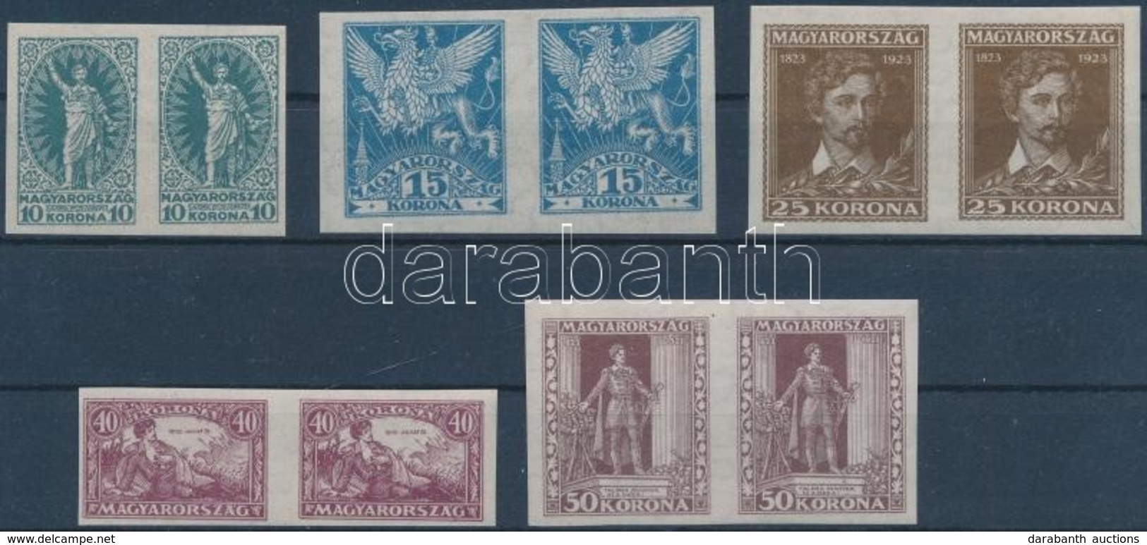 ** 1923 Petőfi Vágott Sor Párokban / Mi 369-373 Imperforate Pairs - Autres & Non Classés