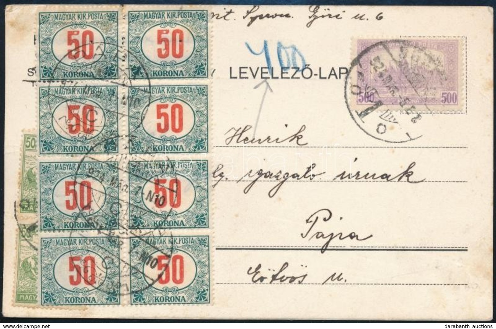 1924 Levelezőlap 600K Bérmentesítéssel, 5 X 50K Portóval / Postcard With 8 X 50K Posatge Due - Autres & Non Classés