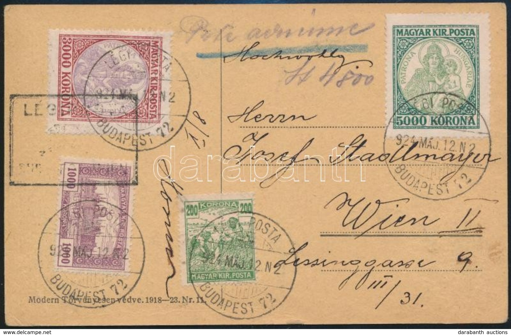 1924 Légi Képeslap Bécsbe Jótékonyság Sorral és Kiegészítő Bélyegekkel / Mi 380-382 On Airmail Postcard To Vienna - Autres & Non Classés