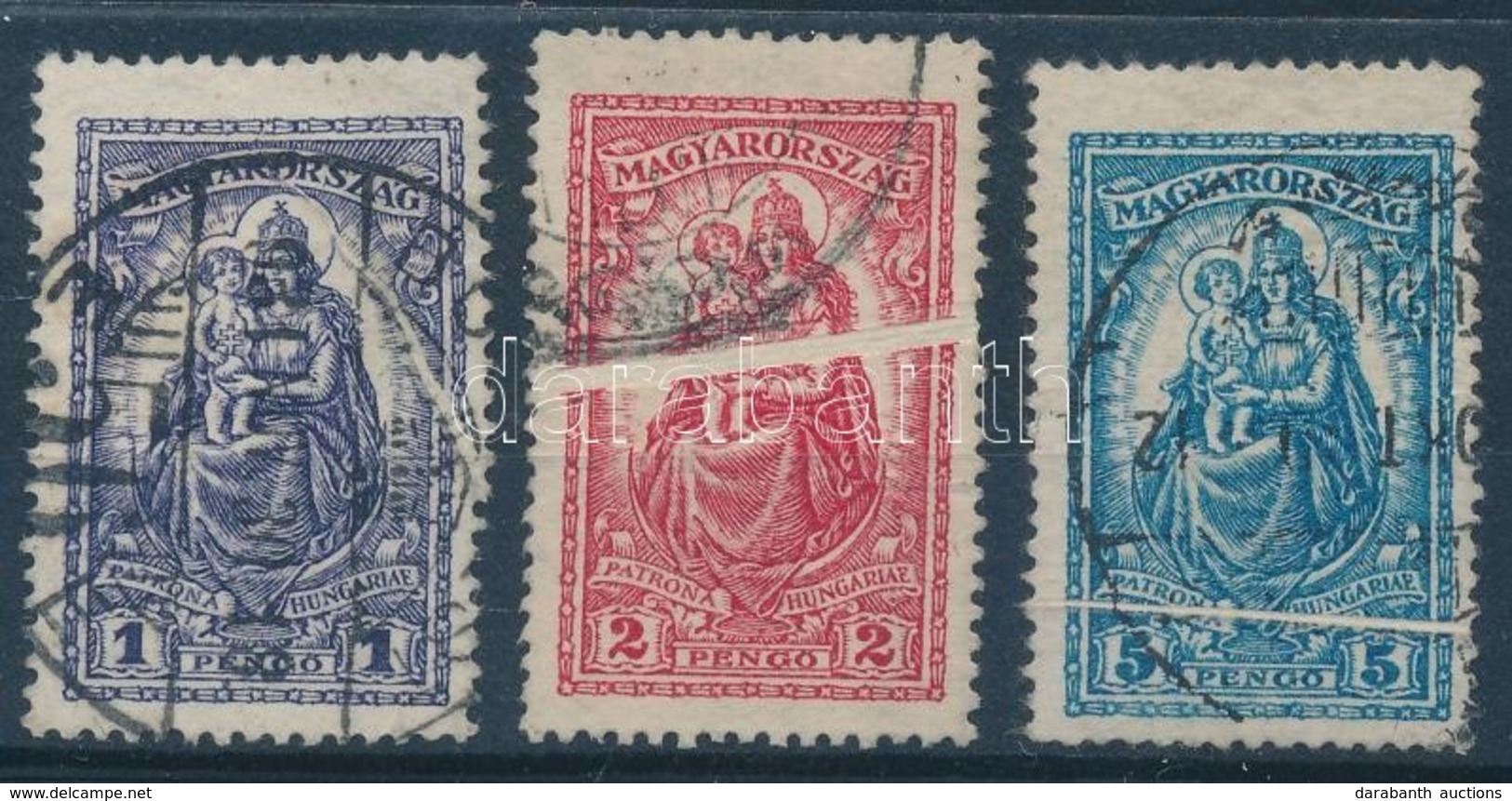 O 1926 Keskeny Madonna Sor, Mindegyik érték Papírránccal / Mi 427-429, Each Stamps With Paper Creases - Autres & Non Classés