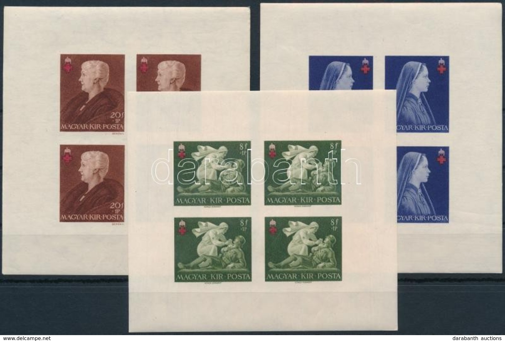 ** 1942 Vöröskereszt II. 3 Klf Vágott Kisív / Mi 696-698B Imperforate Mini Sheets - Andere & Zonder Classificatie