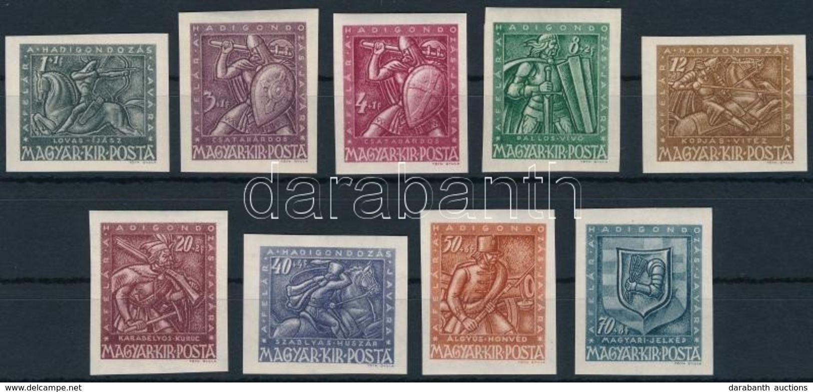 ** 1943 Hadigondozás Vágott Sor (60.000) / Mi 722-730 Imperforate Set - Sonstige & Ohne Zuordnung