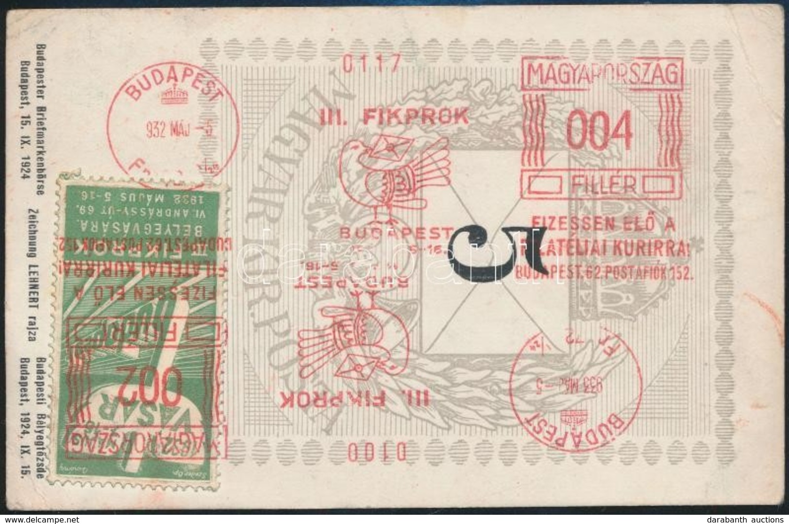 1933 50 éves A Levélboríték Rajzú Bélyeg Alkalmi Levelezőlap Zöld Levélzáróval / Postcard With Label - Autres & Non Classés