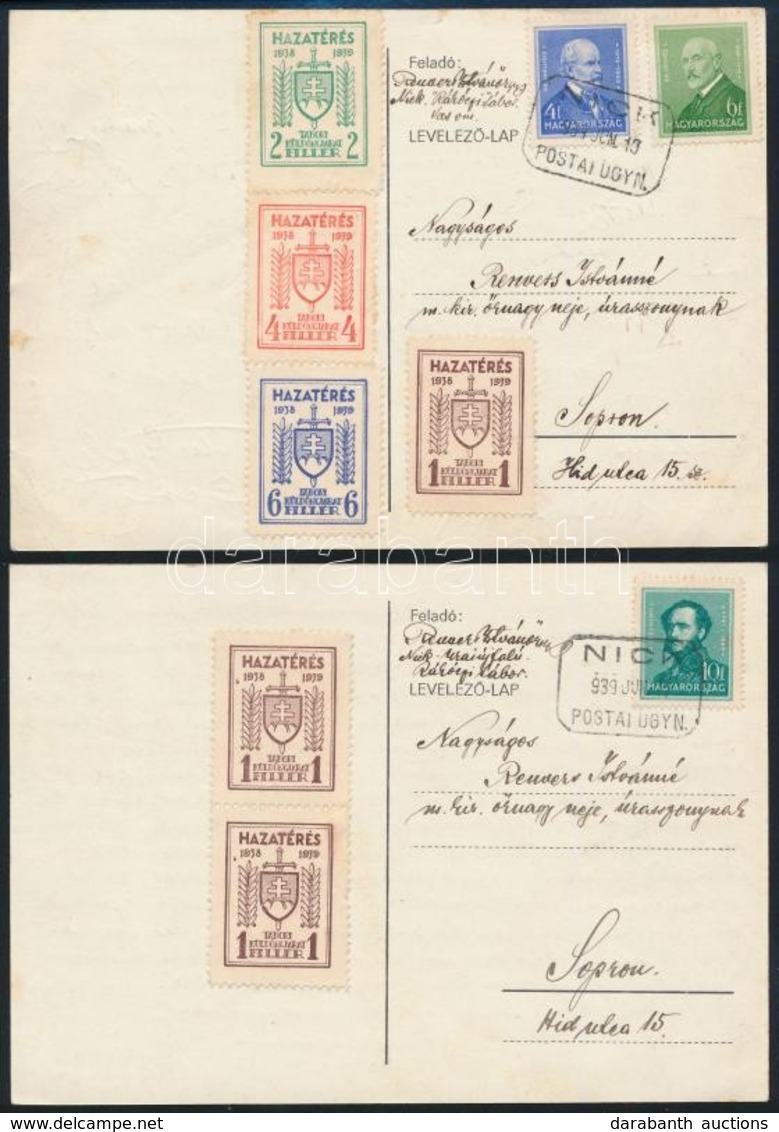 1939 2 Db Levelezőlap Soproni Tábori Küldöncjárat Bélyegekkel, és NICK Postaügynökségi Bélyegzéssel / 2 Postcards With S - Autres & Non Classés