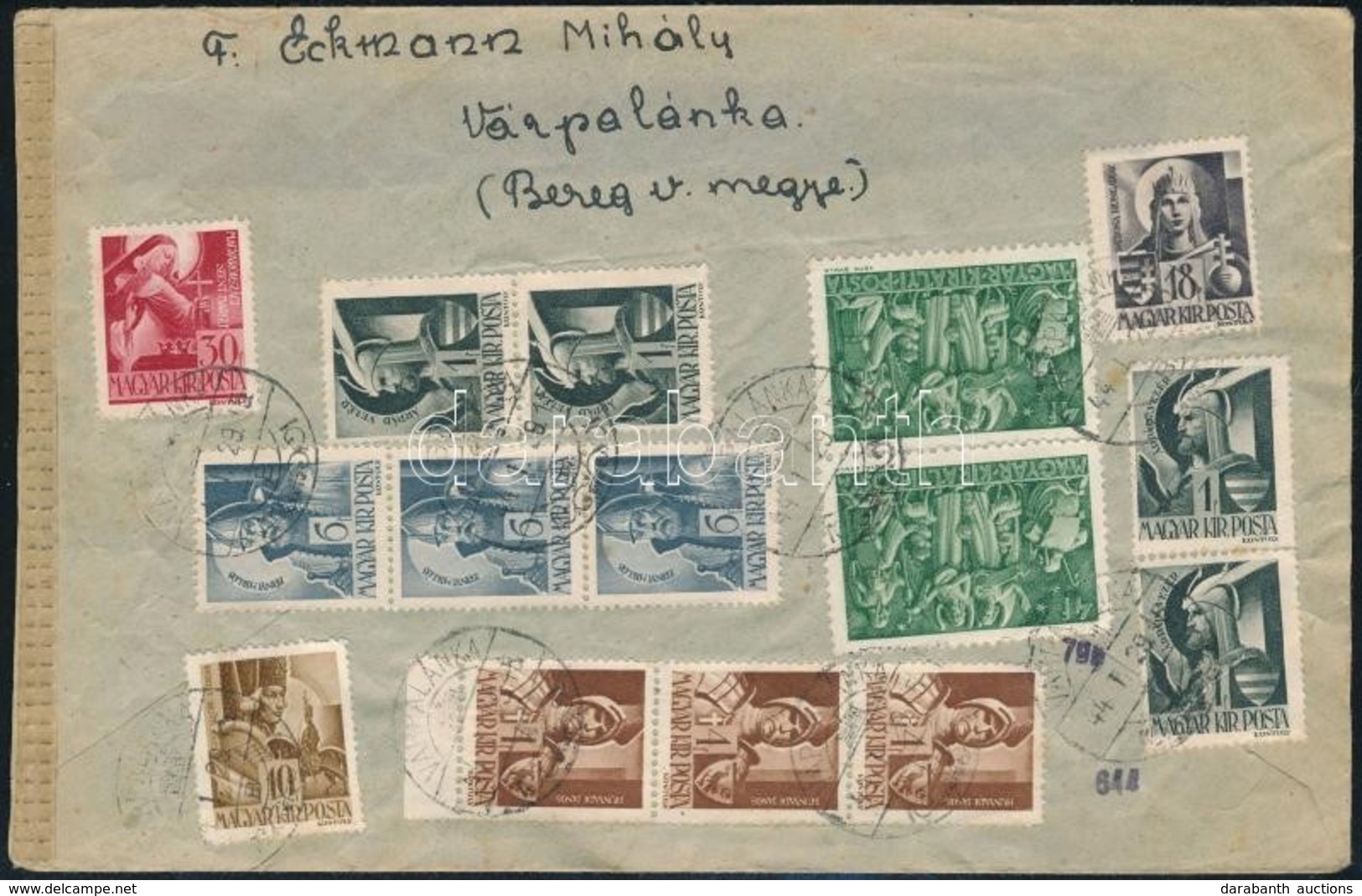 1944 15 Bélyeges Ajánlott Levél, Cenzúrázva / Censored Registered Cover With 15 Stamps 'VÁRPALÁNKA' - Morovó - Sonstige & Ohne Zuordnung