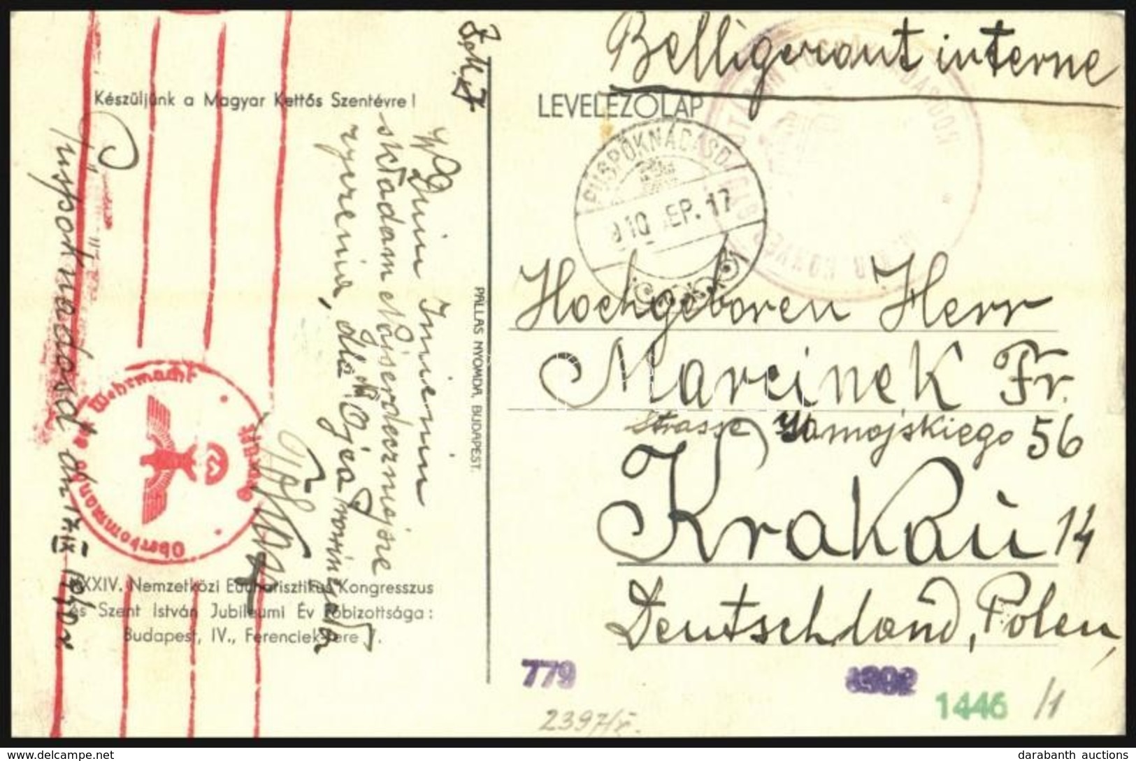 1940 Cenzúrás Képeslap A Püspöknádasdi Lengyel Menekülttáborból Krakkóba / Censored Postcard From Polish Refugee Camp  P - Autres & Non Classés