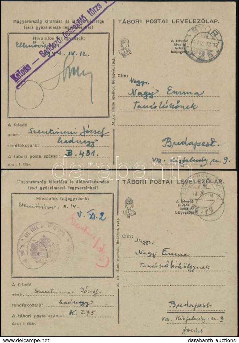 1943-1944 2 Db Tábori Posta Levelezőlap / Field Postcards 'KAT. GOND. ŐK. TÖRZS. PSÁG.' - Autres & Non Classés