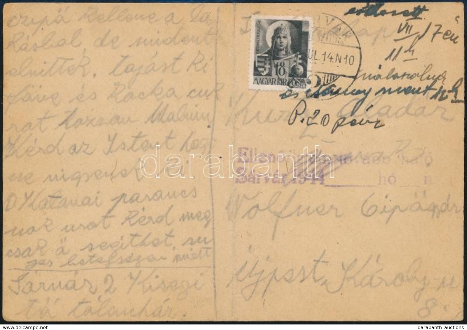 1944 Levelezőlap A Sárvári Gettóból Újpestre, Cenzúrázva / Censored Postcard From The Sárvár Ghetto To Ujpest - Autres & Non Classés