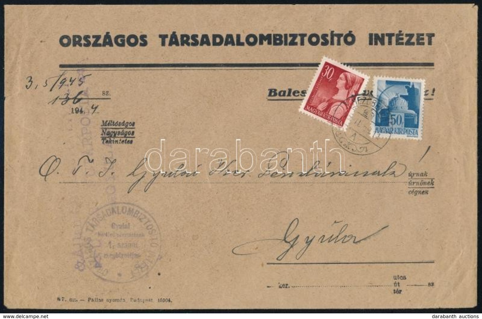 1945 Gyulai útőri Futárposta Levél 2 Bélyeges Bérmentesítéssel Mezőberényből Gyulára / Gyula Road Guard Courier Cover Fr - Other & Unclassified