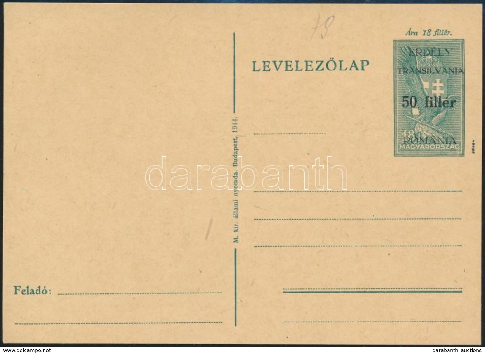 Marosvásárhely 1944 50f/18f Díjjegyes Levelezőlap, Használatlan / PS-card, Unused. Signed: Bodor - Sonstige & Ohne Zuordnung