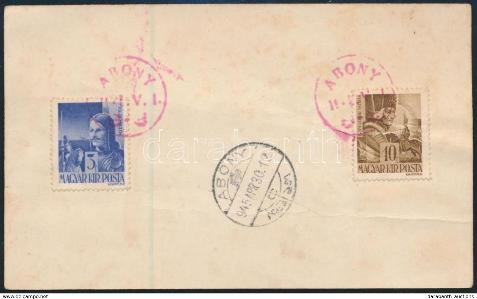 Abony 1945 Bélyegek Piros Különleges Piros  'ABONY 1945.V.1.'  Bélyegzéssel / With Special Cancellation - Autres & Non Classés