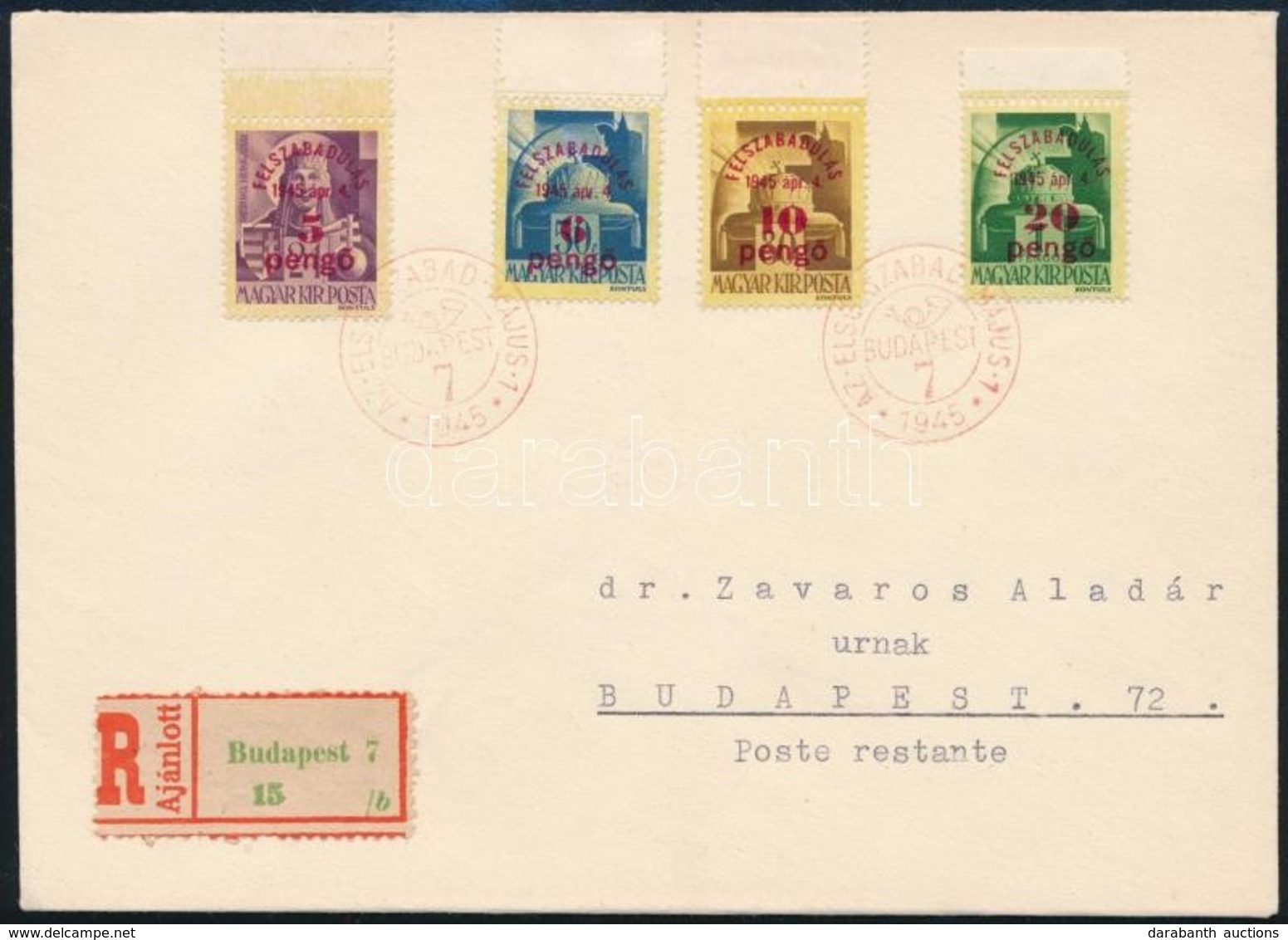 1945 Felszabadulás Sor 4 ívszéli értéke Ajánlott FDC-n / Mi 769-772x On Registered FDC - Autres & Non Classés