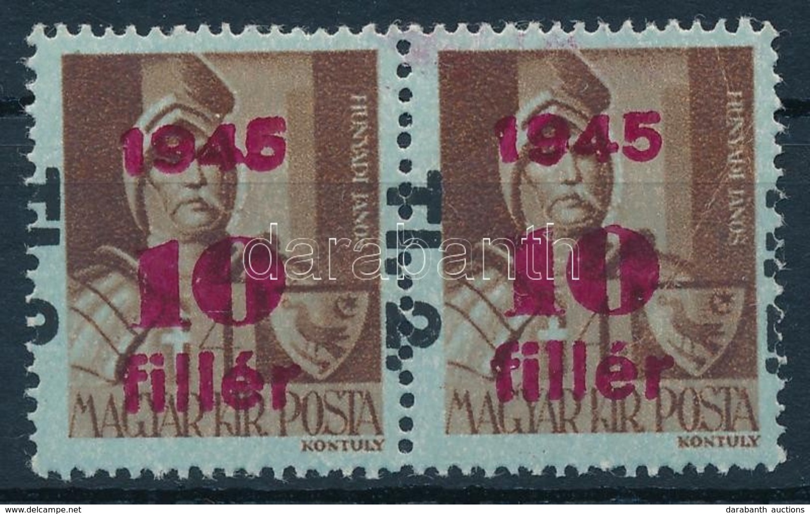 ** 1946 Betűs TI.2./10f/4f Pár, A Felülnyomat 1,5 Cm-es Elcsúszásával / Mi 866 Pair With Shifted Overprint - Autres & Non Classés