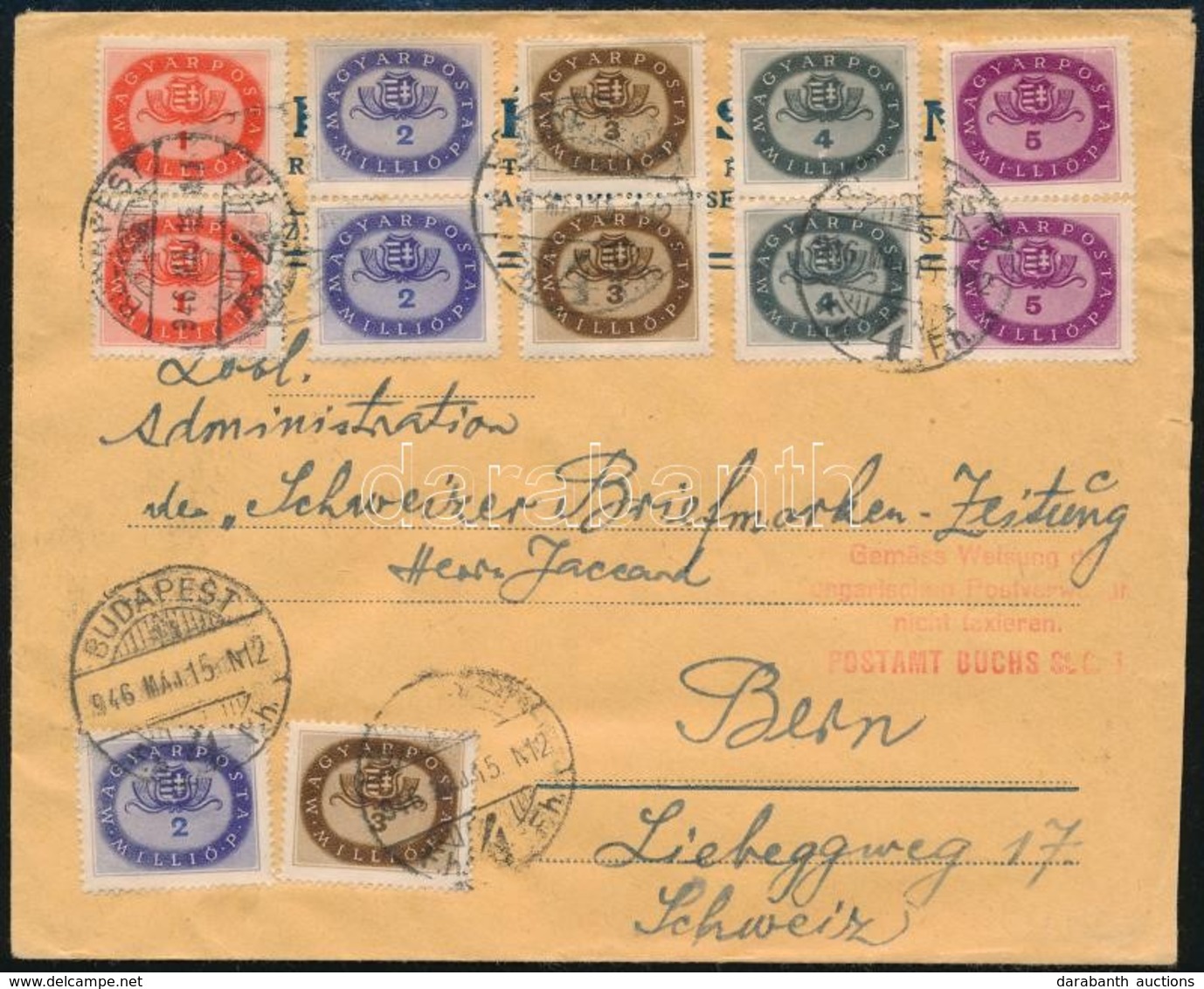 1946 (15. Díjszabás) Levél 32 Db Bélyeggel,  250.000P Túlbérmentesítéssel Bernbe.  / Cover With 32 Stamps Franking, Over - Altri & Non Classificati