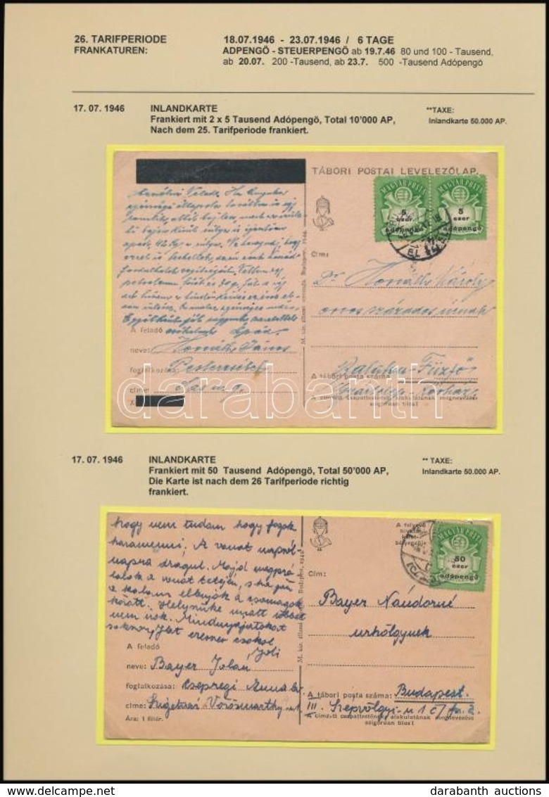 1946. Jul. 17  (26. Díjszabás) 2 Db Távolsági Levelezőlap Ugyanolyan Dátummal, Az Egyik 50 Ezer AP Bérmentesítéssel, A M - Autres & Non Classés