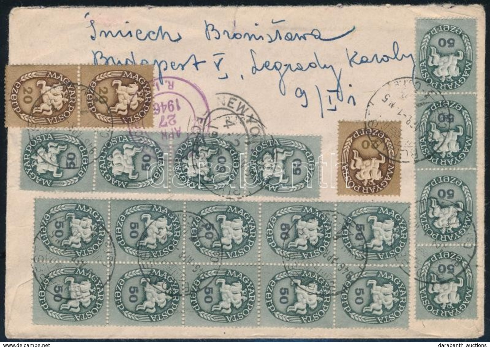 1946 Ajánlott Levél 21 Bélyeggel Az Egyesült Államokba / Registered Cover To The USA - Autres & Non Classés