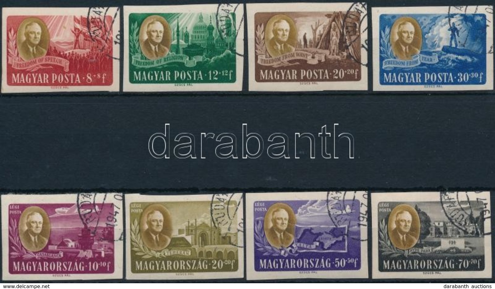 O 1947 Roosevelt Vágott Sor (35.000) / Mi 985-992 Imperforate Set - Autres & Non Classés