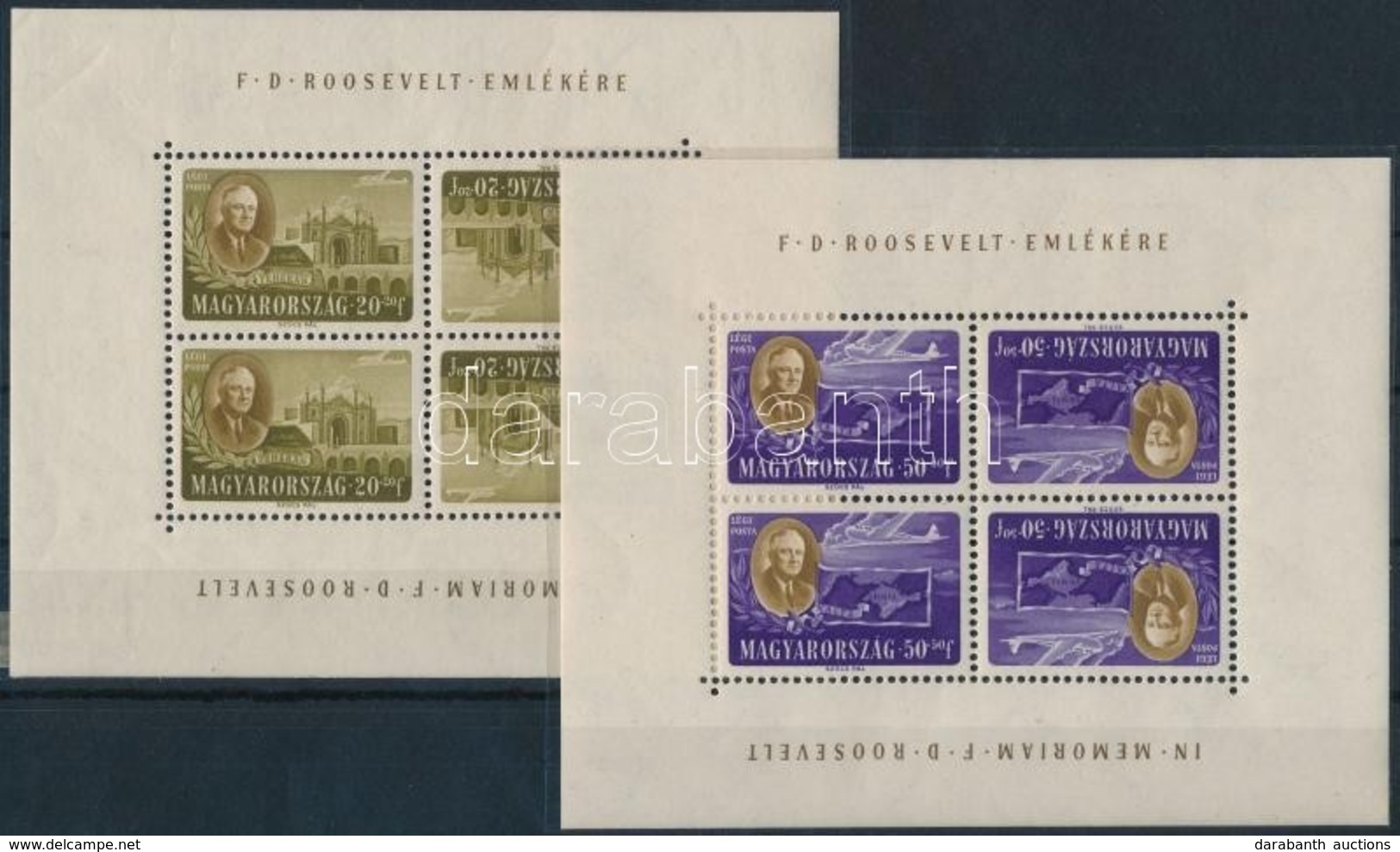 ** 1947 Roosevelt Fordított állású Kisívsor (130.000) / Mi 985-992 Tete Beche Mini Sheets (szokásos Apró Ráncok / Usual  - Autres & Non Classés