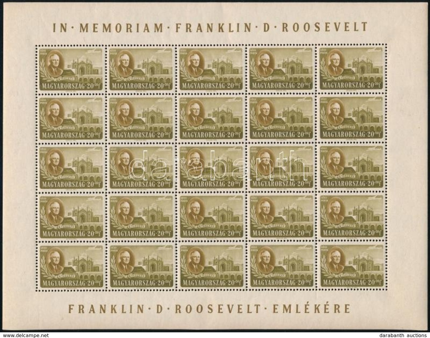 ** 1947 Roosevelt 20f 25-ös Teljes ív / Mi 990 Complete Sheet (apró Ráncok / Small Creases) - Autres & Non Classés