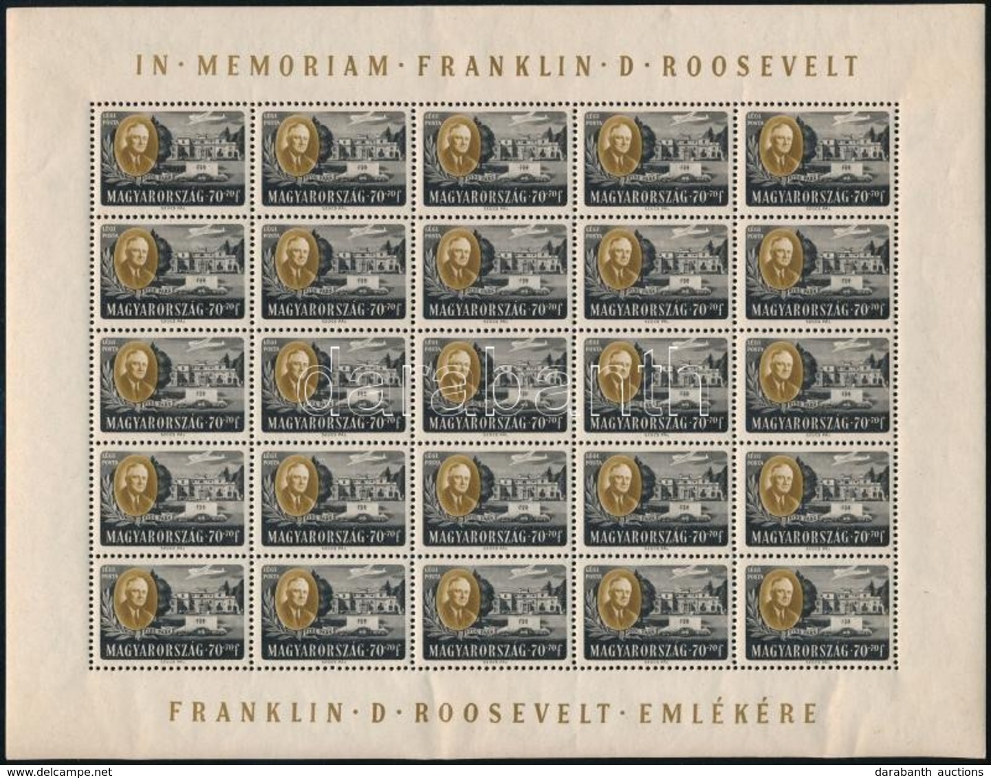 ** 1947 Roosevelt 70f 25-ös Teljes ív / Mi 992 Complete Sheet (apró Ráncok, Gumihiba / Small Creases, Gum Disturbance) - Otros & Sin Clasificación