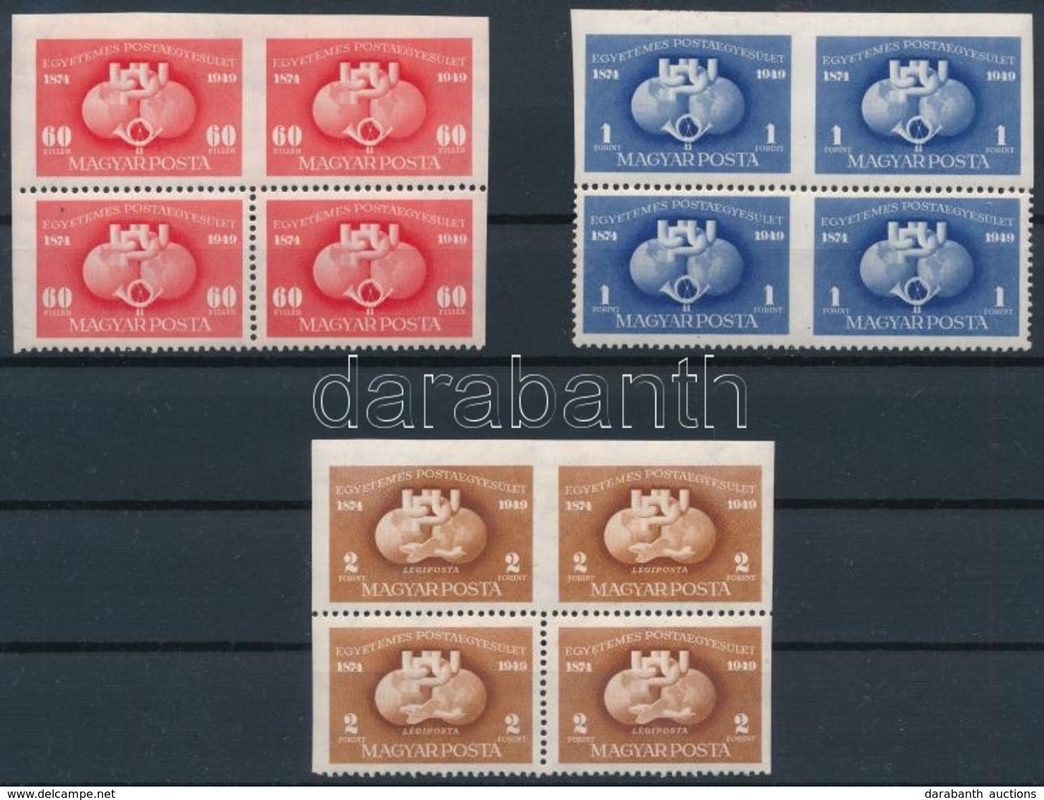 ** 1949 UPU D-C összefüggésű Négyestömbök / Mi 1056-1058 Blocks Of 4 D-C - Autres & Non Classés