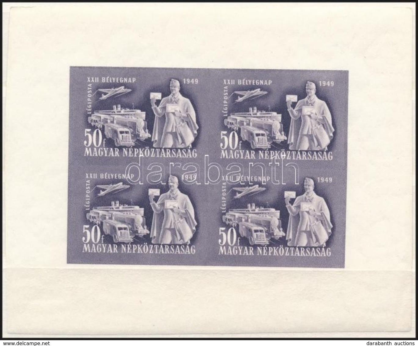 ** 1949 Bélyegnap Vágott Kisív (100.000) / Mi 1065 Imperforate Mini Sheet (saroktörés / Folded Corner) - Autres & Non Classés