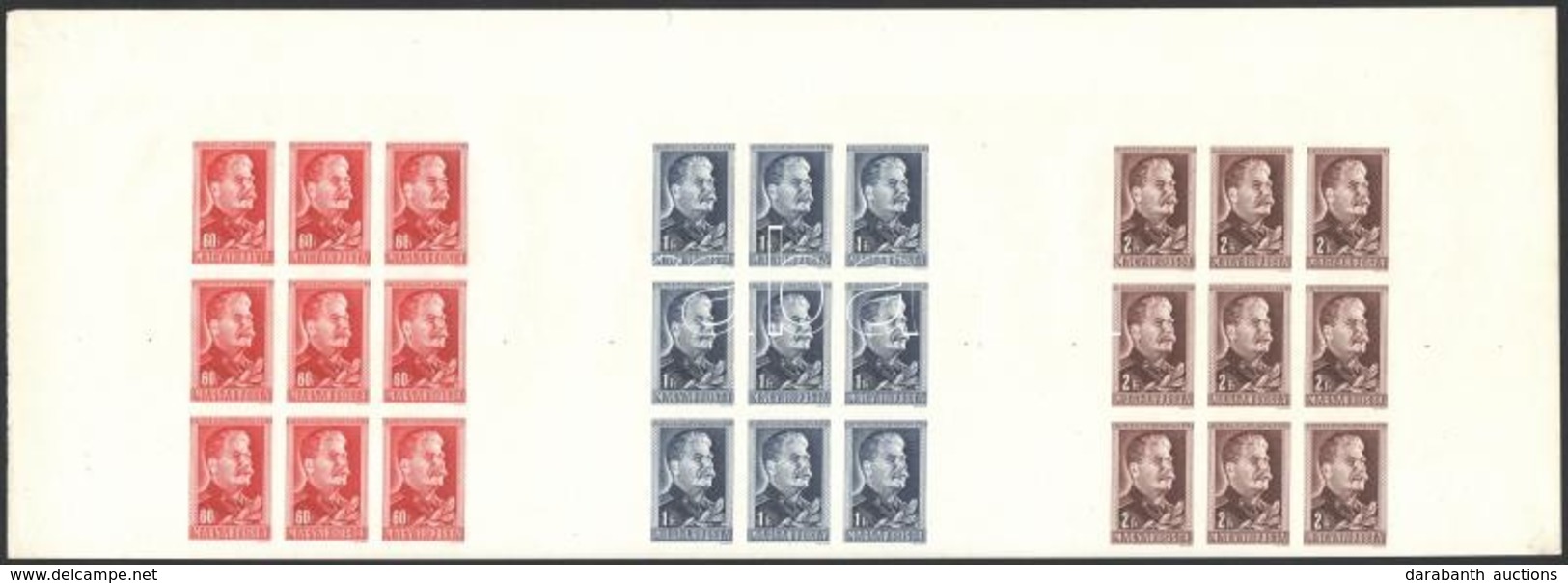 ** 1949 Sztálin Sor Vágott Kilencestömbök Egy összefüggő ívben (150.000) / Mi 1122-1124 Imperforate Blocks Of 9 In One S - Autres & Non Classés