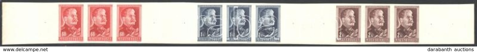 ** 1949 Sztálin 9-es Tömbből Kivágott 3-as Vízszintes Csík, Széles ívszéllel (16.000) / Mi 1066-1068 Imperforate Stripe  - Autres & Non Classés