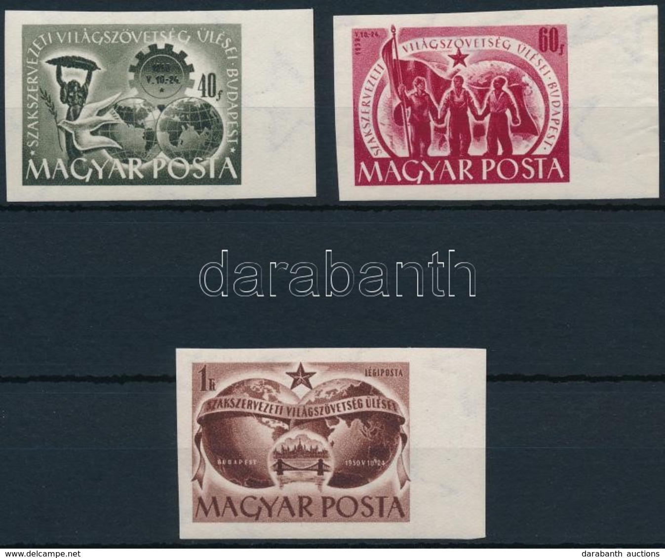 ** 1950 Szakszervezet ívszéli Vágott Sor (16.000) / Mi 1098-1100 Imperforate Margin Set - Autres & Non Classés