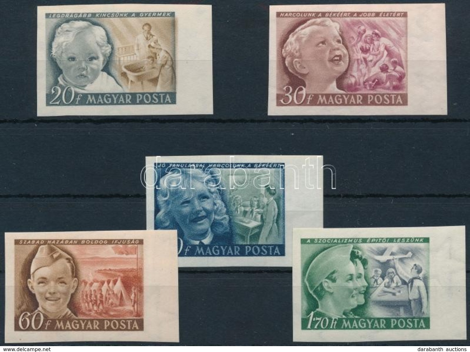 ** 1950 Gyermek I. ívszéli Vágott Sor, A 20f Látványos Színelcsúszással / Mi 1101-1105 Imperforate Margin Set, 20f With  - Sonstige & Ohne Zuordnung