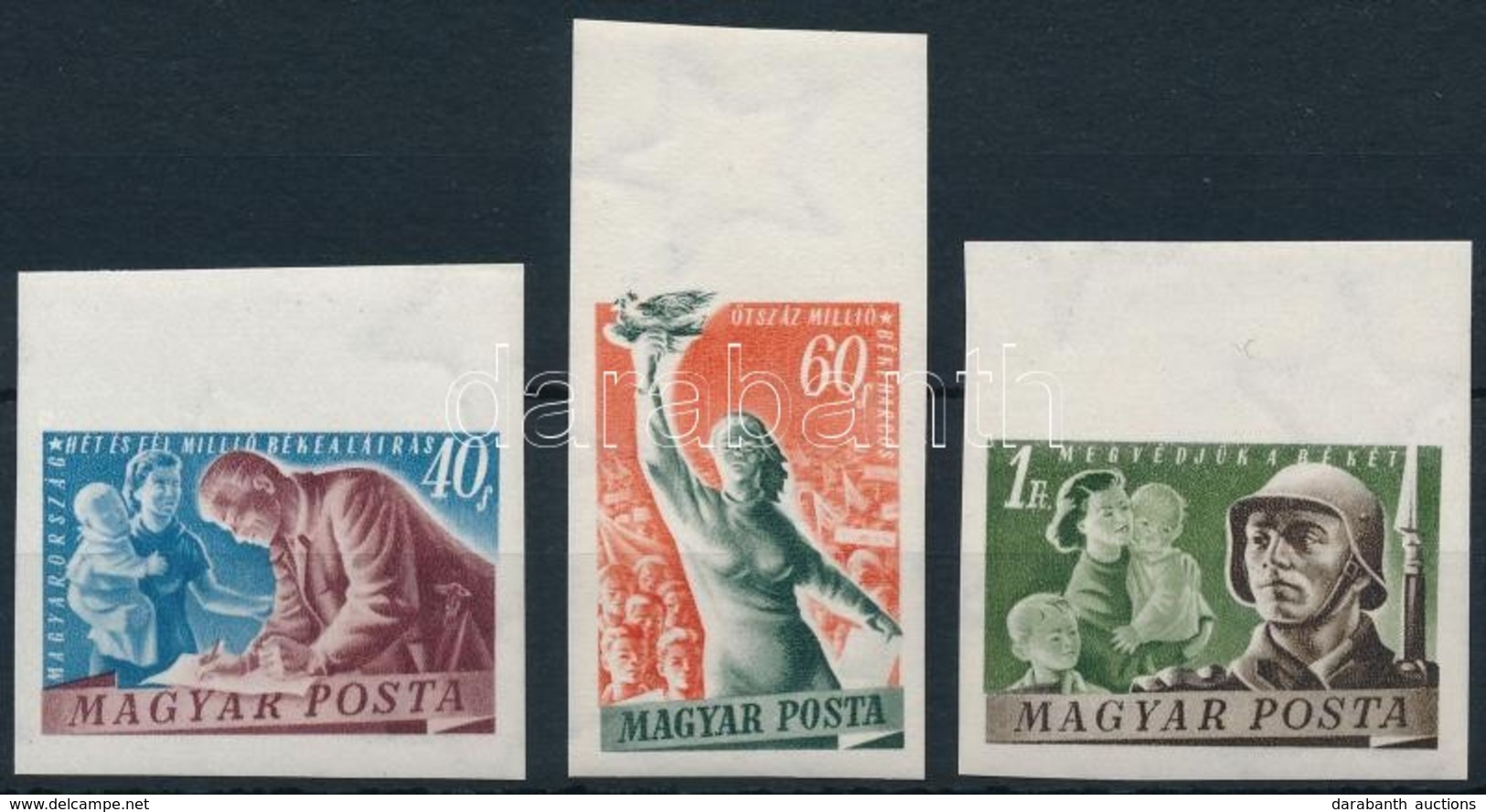 ** 1950 Béke ívszéli Vágott Sor (15.000) / Mi 1139-1141 Imperforate Margin Set - Autres & Non Classés