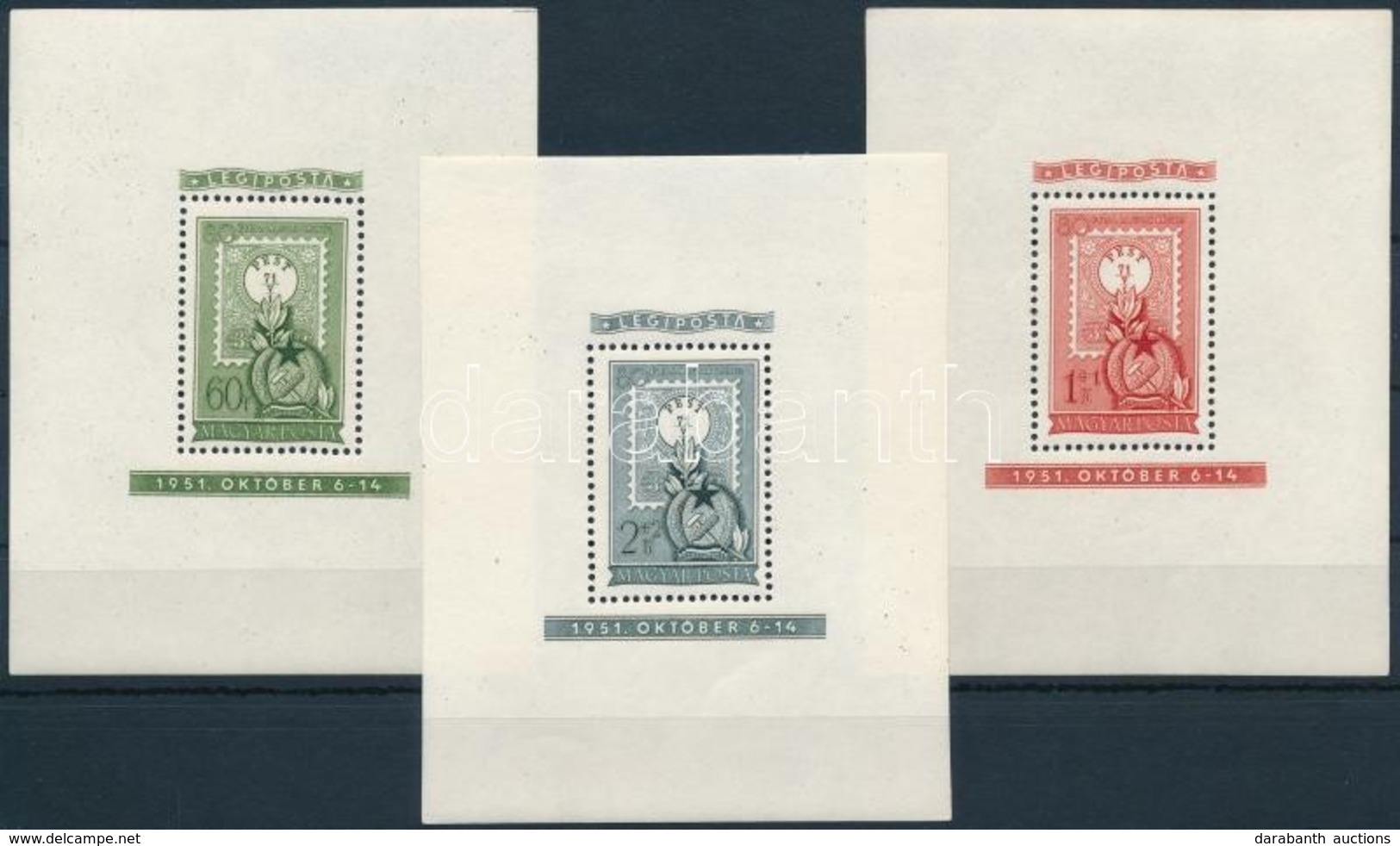 ** 1951 80 éves A Magyar Bélyeg Blokksor (45.000) Mi 20-22 Block Set - Sonstige & Ohne Zuordnung