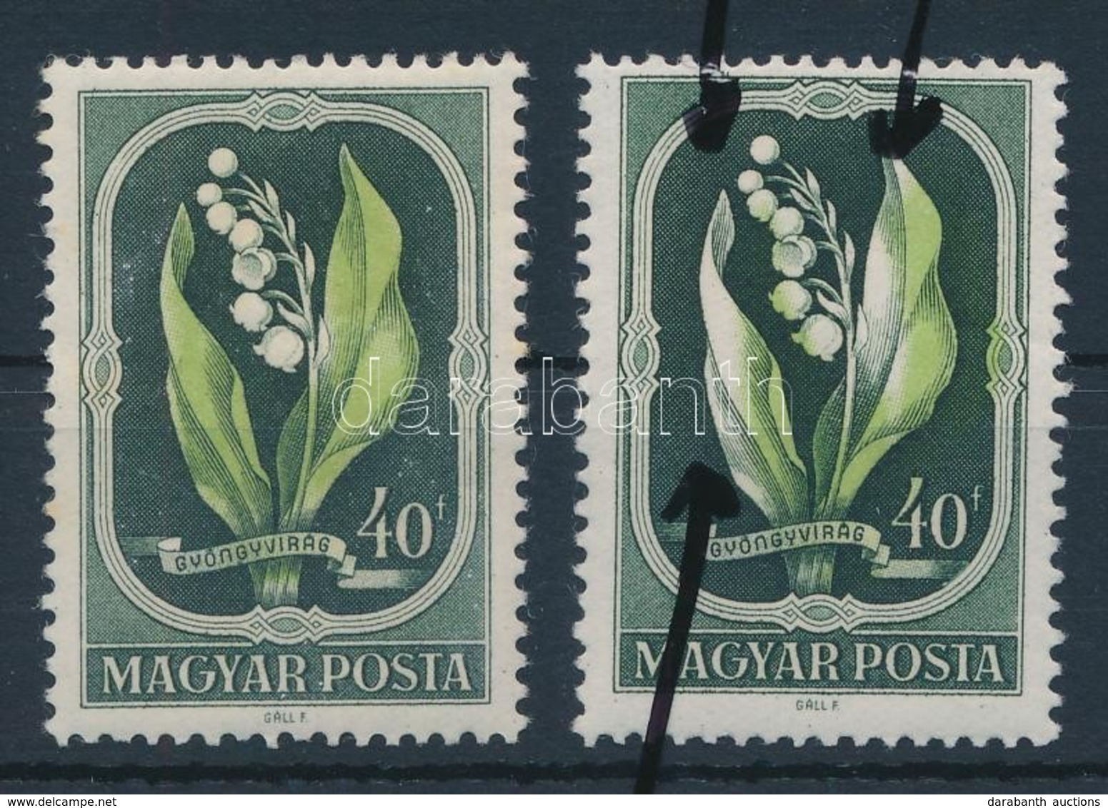 ** 1951 Virág II. 40f A Zöld Szín Erős Elcsúszásával + Támpéldány / Mi 1209 Shifted Green Colour - Autres & Non Classés