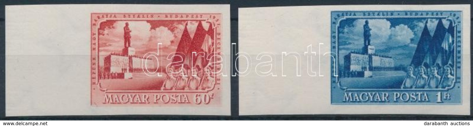 ** 1951 Sztálin ívszéli Vágott Sor / Mi 1216-1217 Imperforate Margin Stamps - Autres & Non Classés