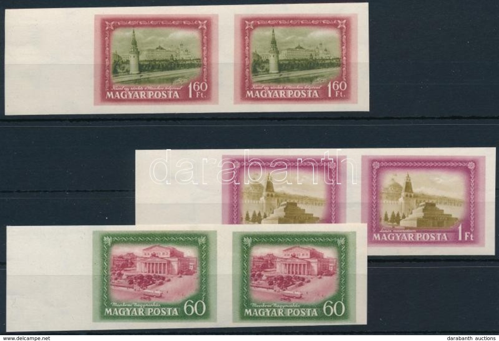 ** 1952 Moszkva Vágott Sor ívszéli Párokban (16.000) / Mi 1218-1220 Imperforate Margin Pairs - Sonstige & Ohne Zuordnung