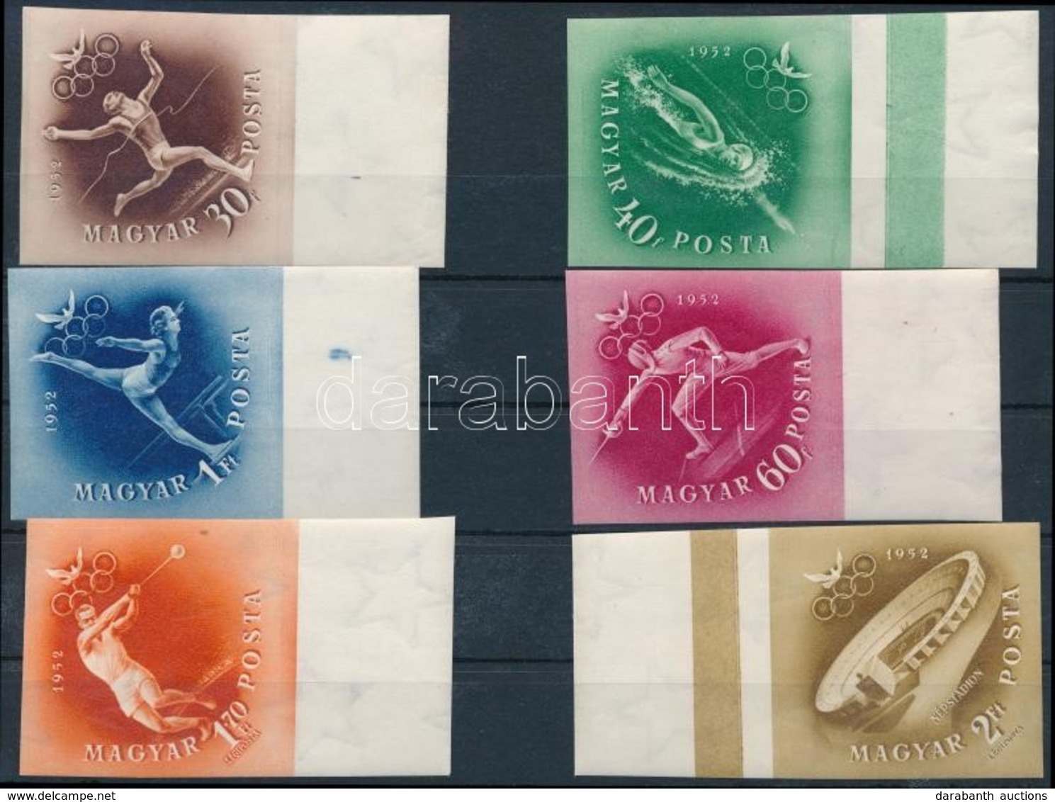 ** 1952 Olimpia ívszéli Vágott Sor / Mi 1247-1252 Imperforate Margin Set - Autres & Non Classés