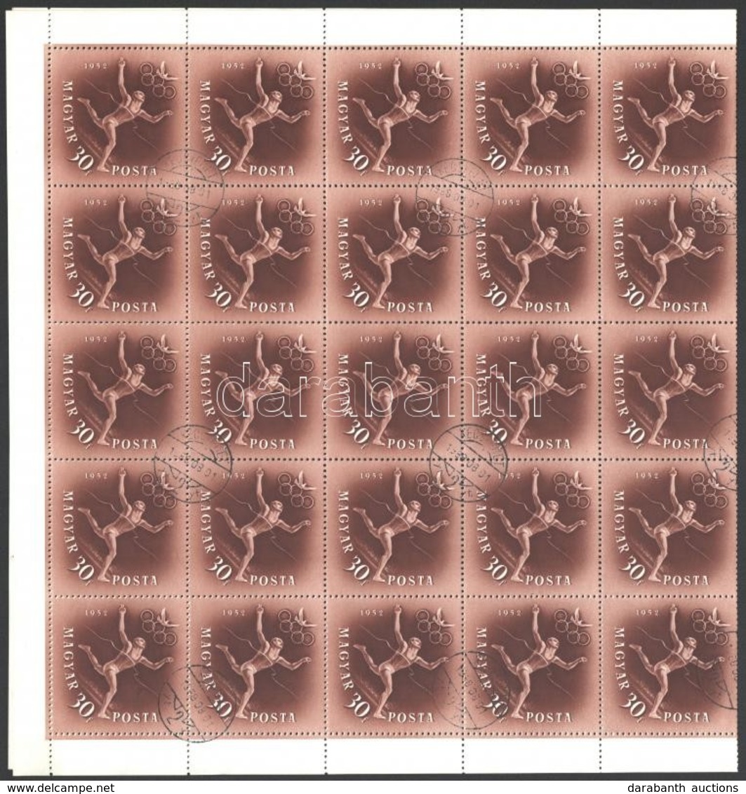 O 1952 Olimpia 30f Hajtott Teljes ív, Vízjel Nélkül (50.000) / Mi 1247 Complete Folded Sheet Without Watermark - Sonstige & Ohne Zuordnung